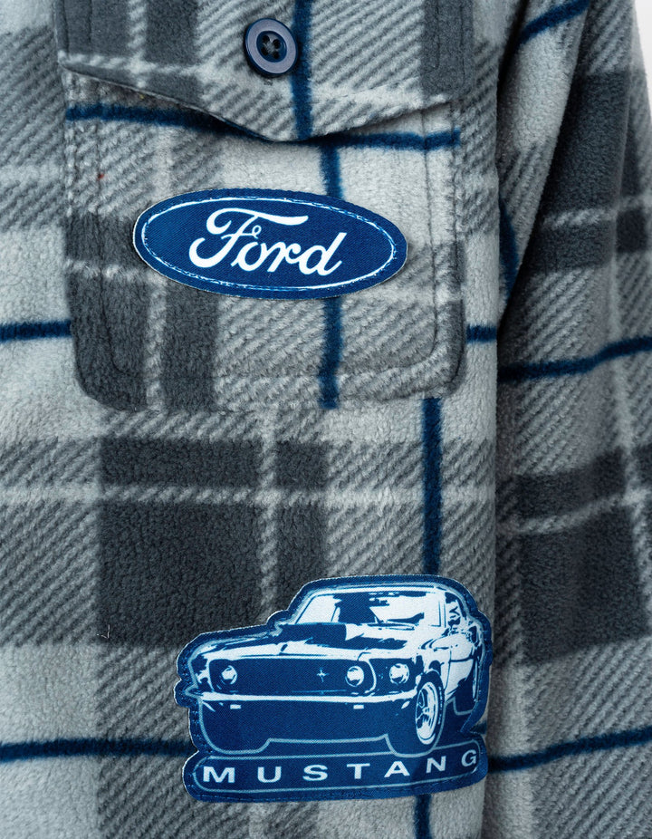 Ford Mustang Boys' Fleece Shacket Grey Blue Plaid