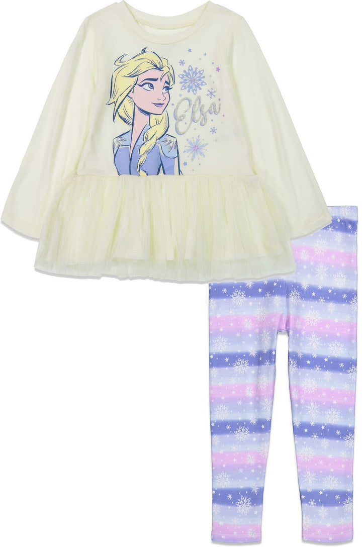 Frozen Queen Elsa Girls' 2-Piece Tutu Top and Leggings Set Ivory Ombre