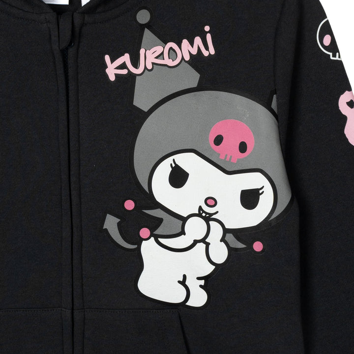Hello Kitty Girls' Hooded Ears Fleece Zip-Up Hoodie Kuromi Charcoal Gray