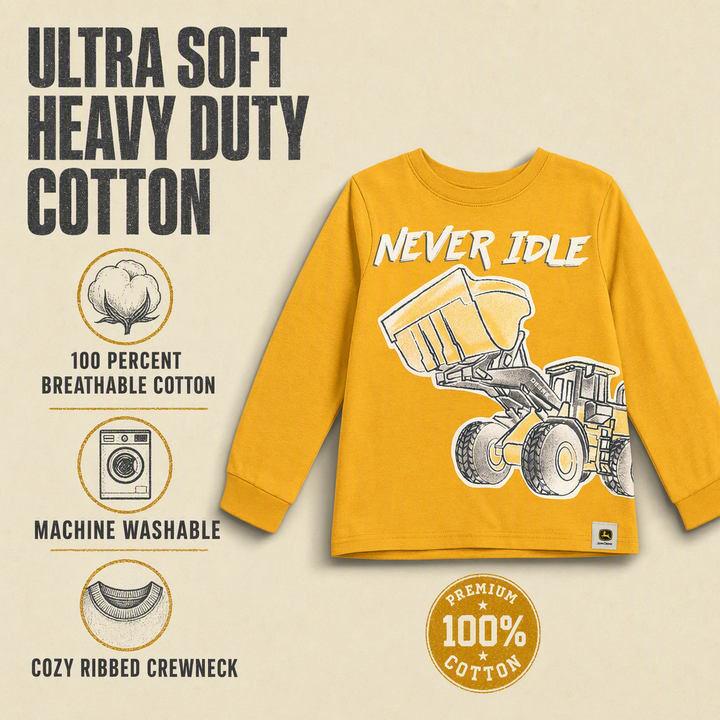 John Deere Boys' Long Sleeve T-Shirt Construction Yellow