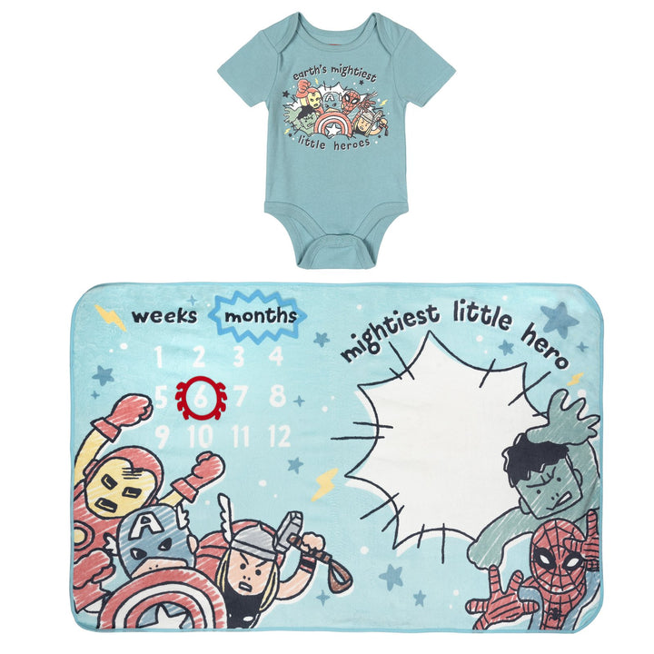 Marvel Avengers Baby Boy or Girl Bodysuit and Blanket Gift Set Slate Blue