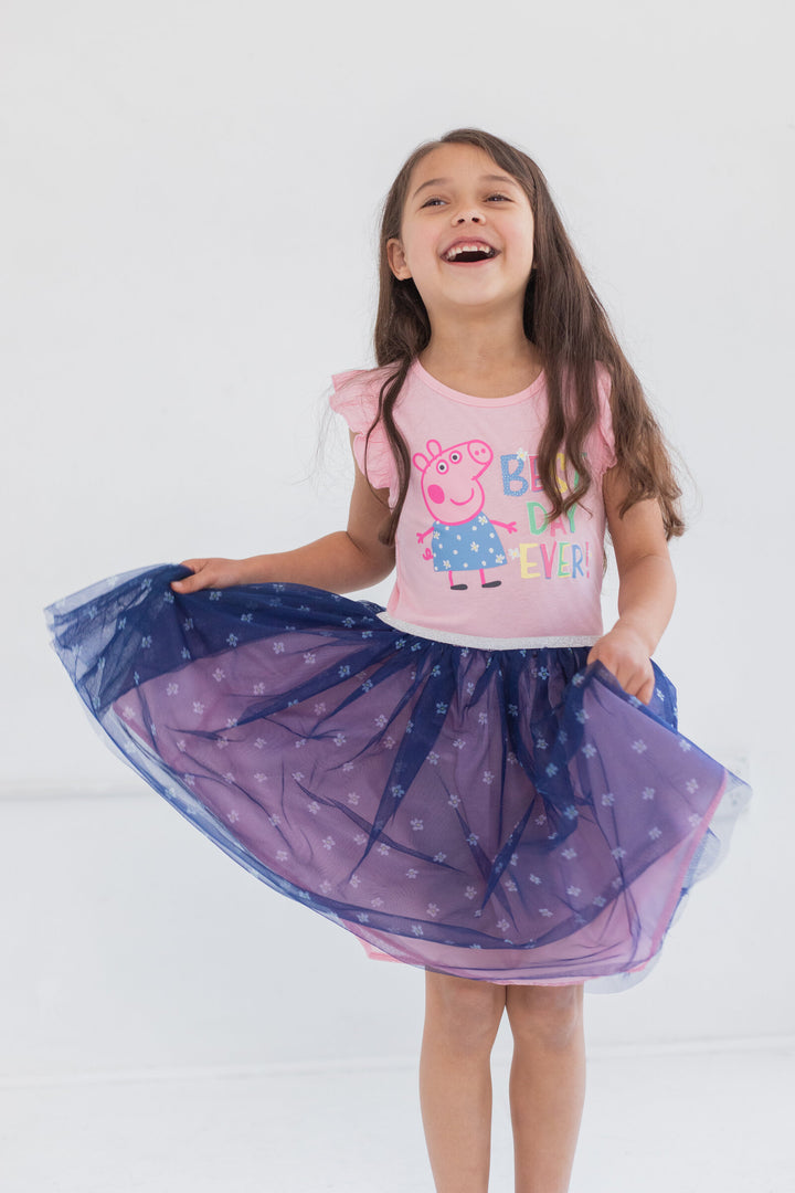 Peppa Pig Girls' Glitter Tutu Dress Pink Navy