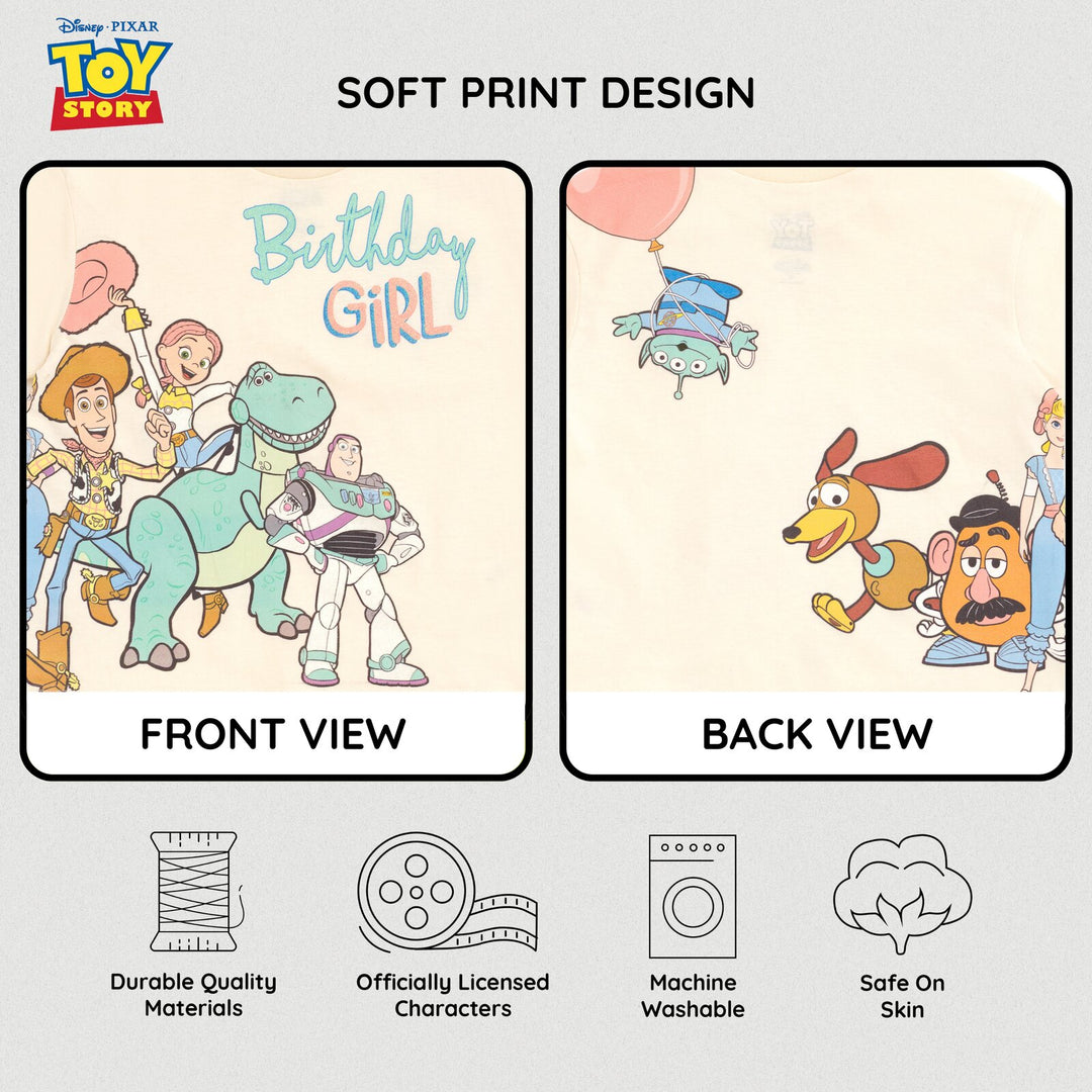 Disney Toy Story Girls' Birthday Graphic T-Shirt Woody Buzz White