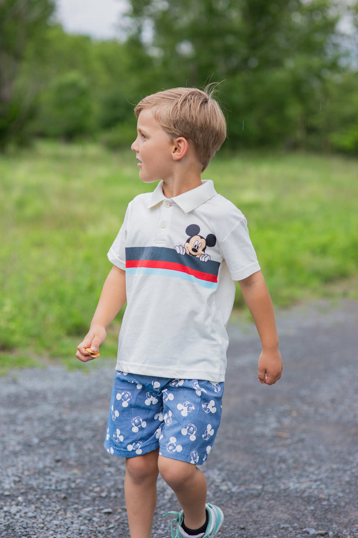 Disney Mickey Mouse Boys' 2-Piece Polo Shirt and Shorts Set Tusk Blue
