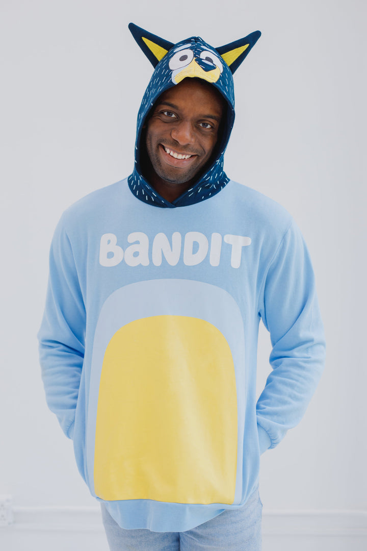Bluey Bandit Dad Adult Men or Women Cosplay Fleece Hooded Sweatshirt Blue
