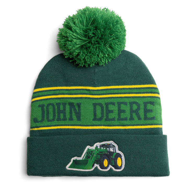 John Deere Men's Fleece Lined Beanie Hat Forest Green Yellow