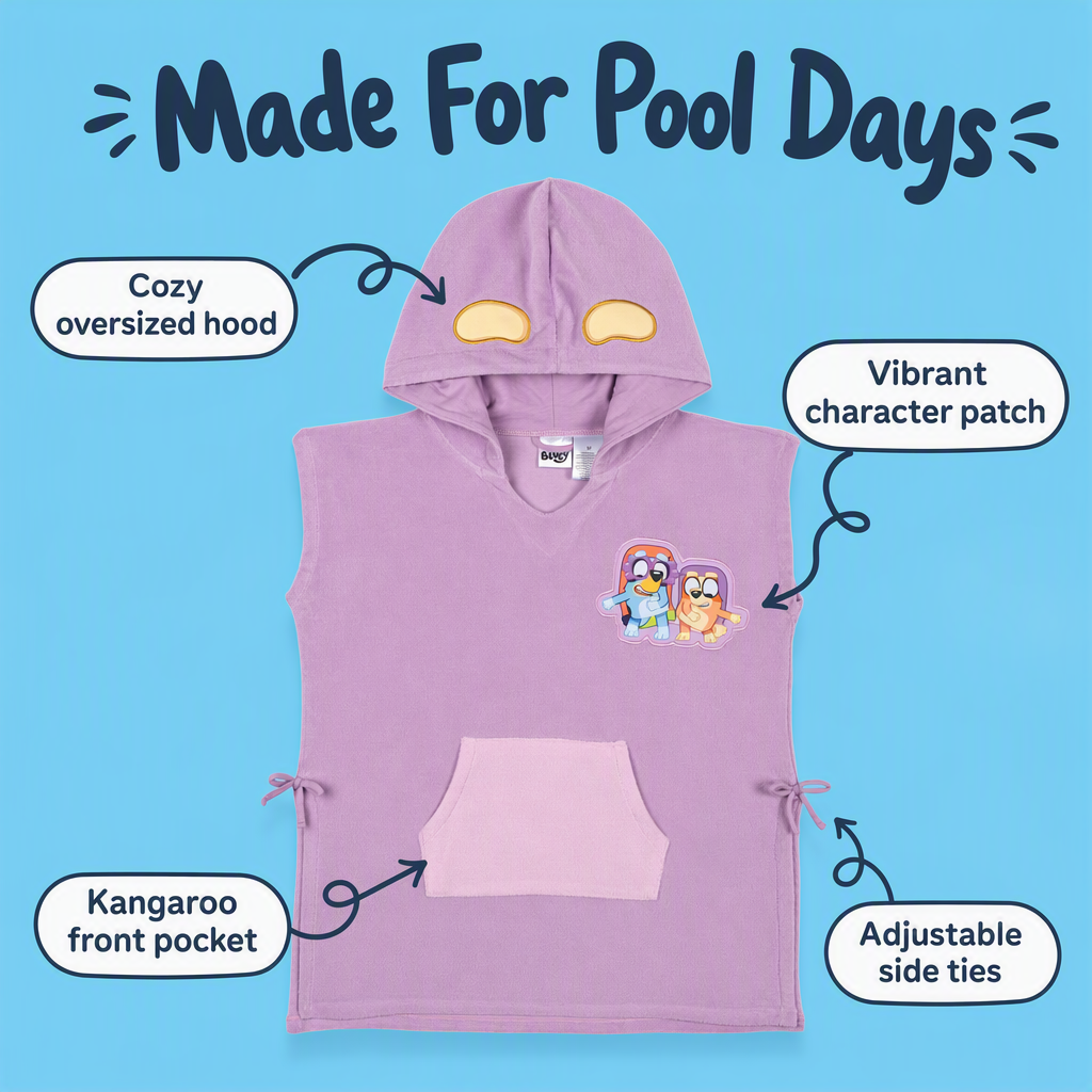 Bluey Girls' Hooded Swimwear Cover-Up Bingo Purple