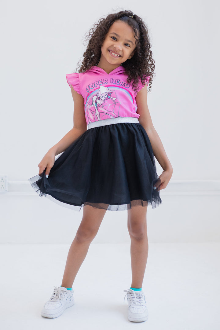 Marvel Ghost-Spider Girls' Cosplay Hooded Tutu Dress Ghost Pink