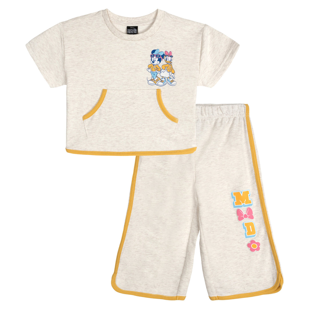 Minnie Mouse Girls' Varsity 2-Piece Tee and Pants Set Oatmeal Daisy