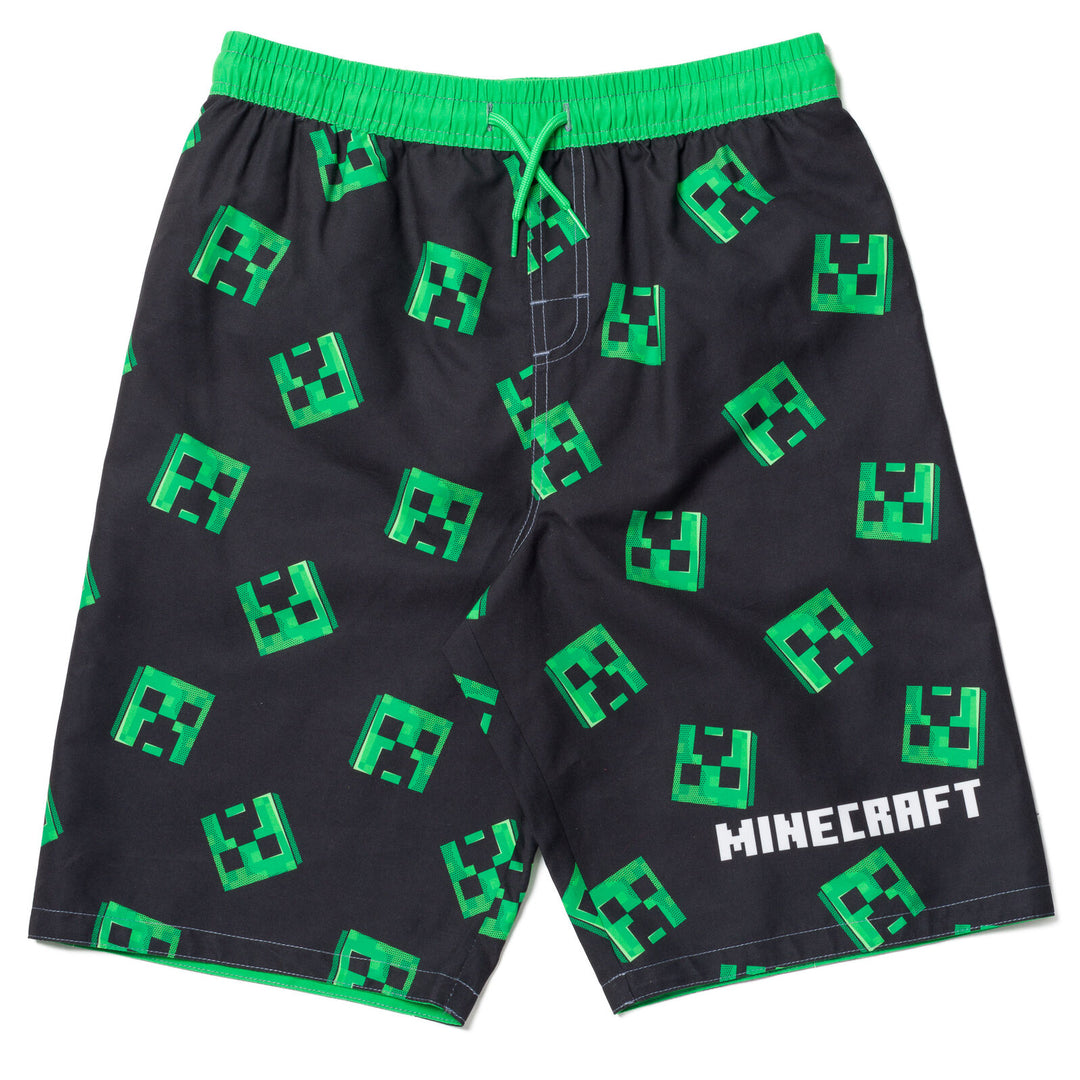 Minecraft Creeper Boys' Quick Dry Swim Trunks Black Green