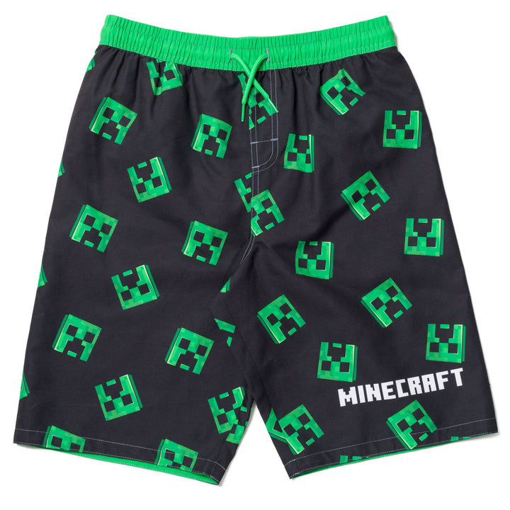 Minecraft Creeper Boys' Quick Dry Swim Trunks Black Green