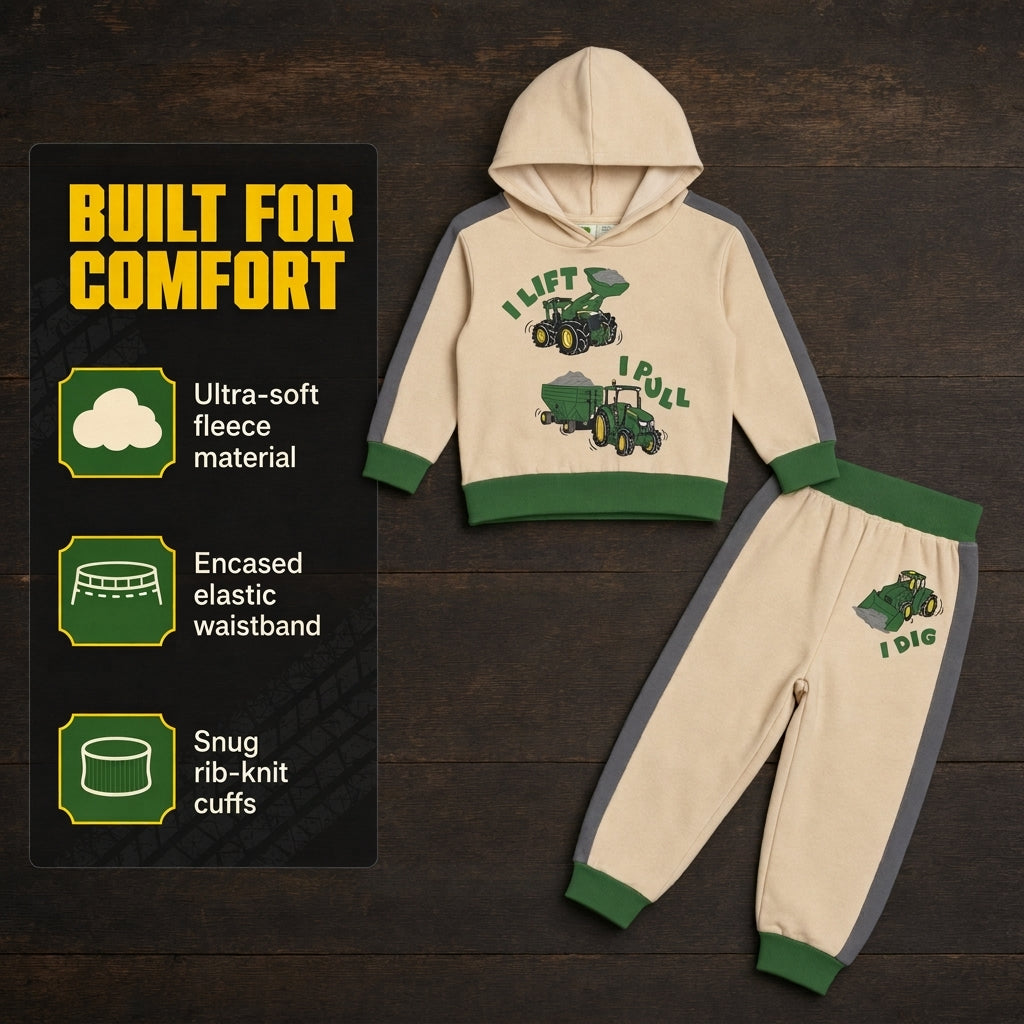 John Deere Boys' Fleece 2-Piece Hoodie and Joggers Set Tan Green