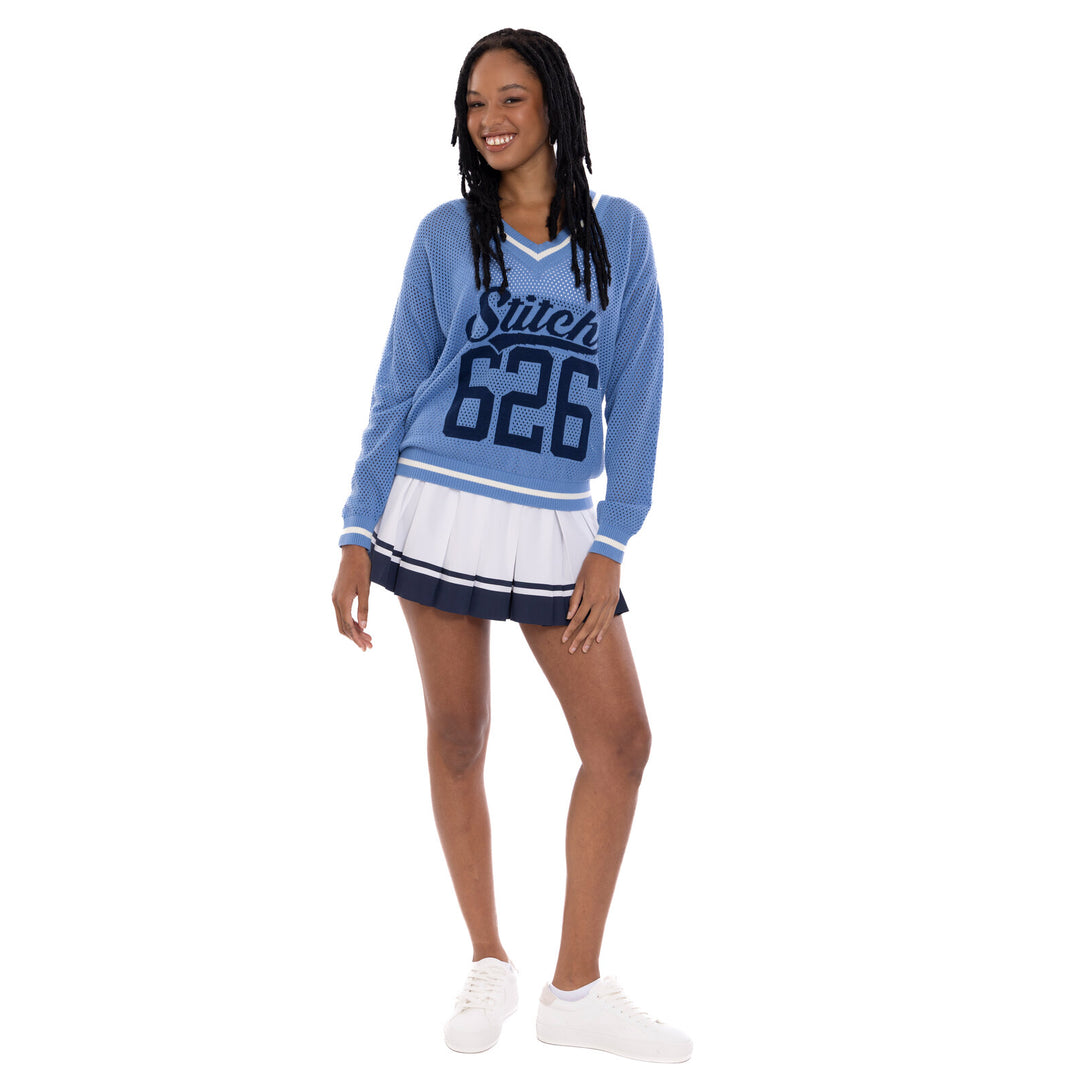 Lilo & Stitch Women's V-Neck Knit Sweater Light Blue