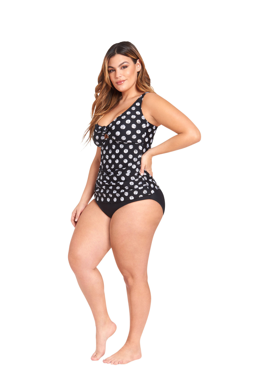 LYSA Women's Swimwear Sleeveless Tankini Top Black Scribble Dot