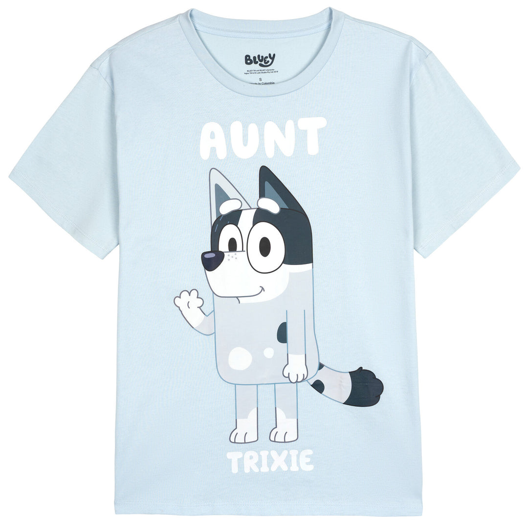 Bluey Aunt Trixie Women's Short Sleeve T-Shirt Blue Grey