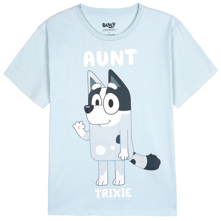 Bluey Aunt Trixie Women's Short Sleeve T-Shirt Blue Grey