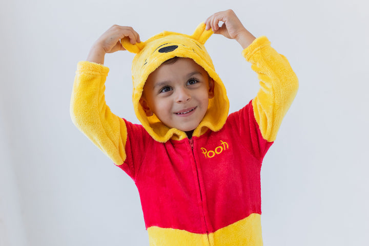 Disney Winnie the Pooh Matching Family Cosplay Hooded One Piece Pajamas Yellow Red
