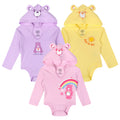 Care Bears Baby Girls 3 Pack Hooded Cosplay Bodysuits Newborn to Infant