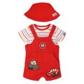 Cars French Terry Short Overalls, T-Shirt and Bucket Sun Hat 3 Piece Outfit Set