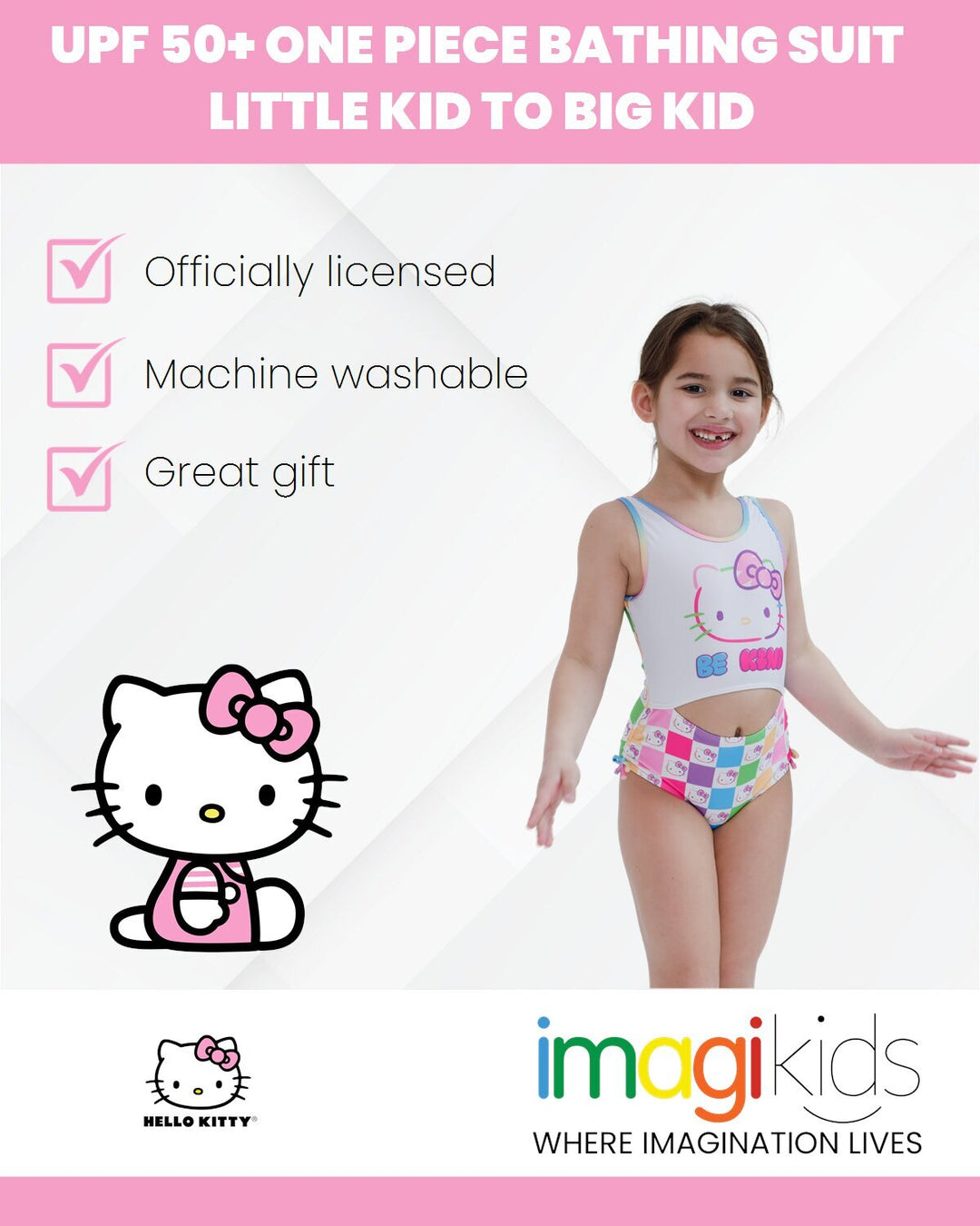 Hello Kitty Girls' Sleeveless One Piece Bathing Suit Checker