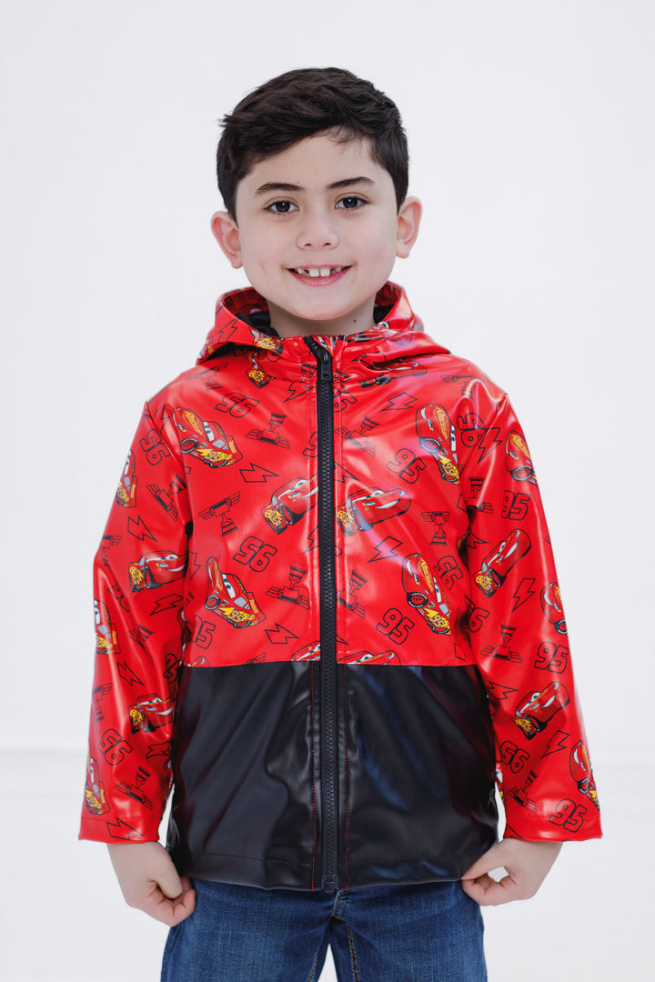 Cars Lightning McQueen Boys' Hooded Zip-Up Rain Jacket Red