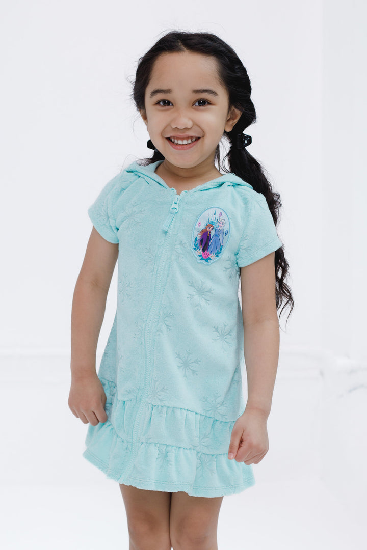 Frozen Girls' Hooded Swimwear Cover Up Anna Elsa Aqua