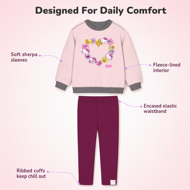 Hello Kitty Girls' Fleece Sweatshirt and Leggings Set Pink Plum