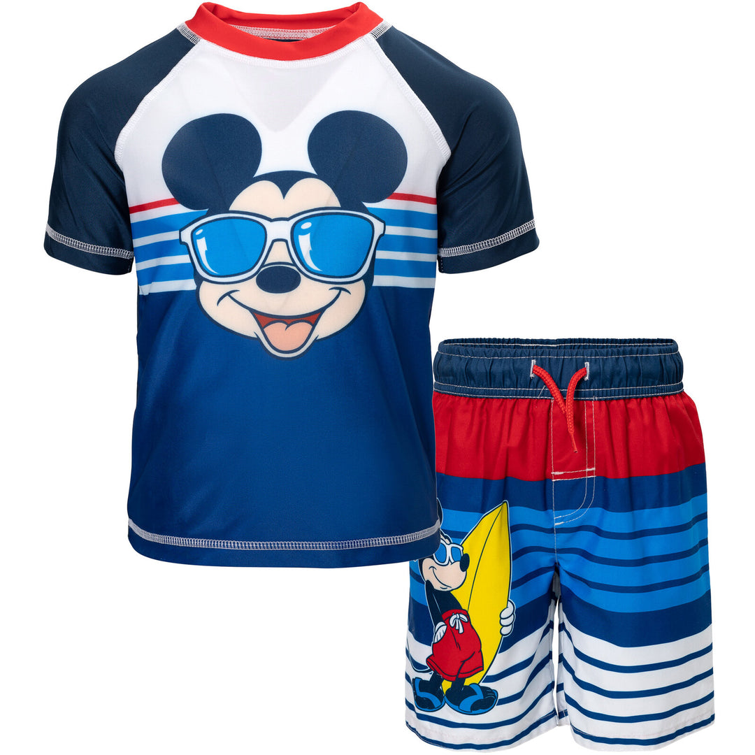 Disney Mickey Mouse 2-Piece Rash Guard and Swim Trunks Set Navy Blue