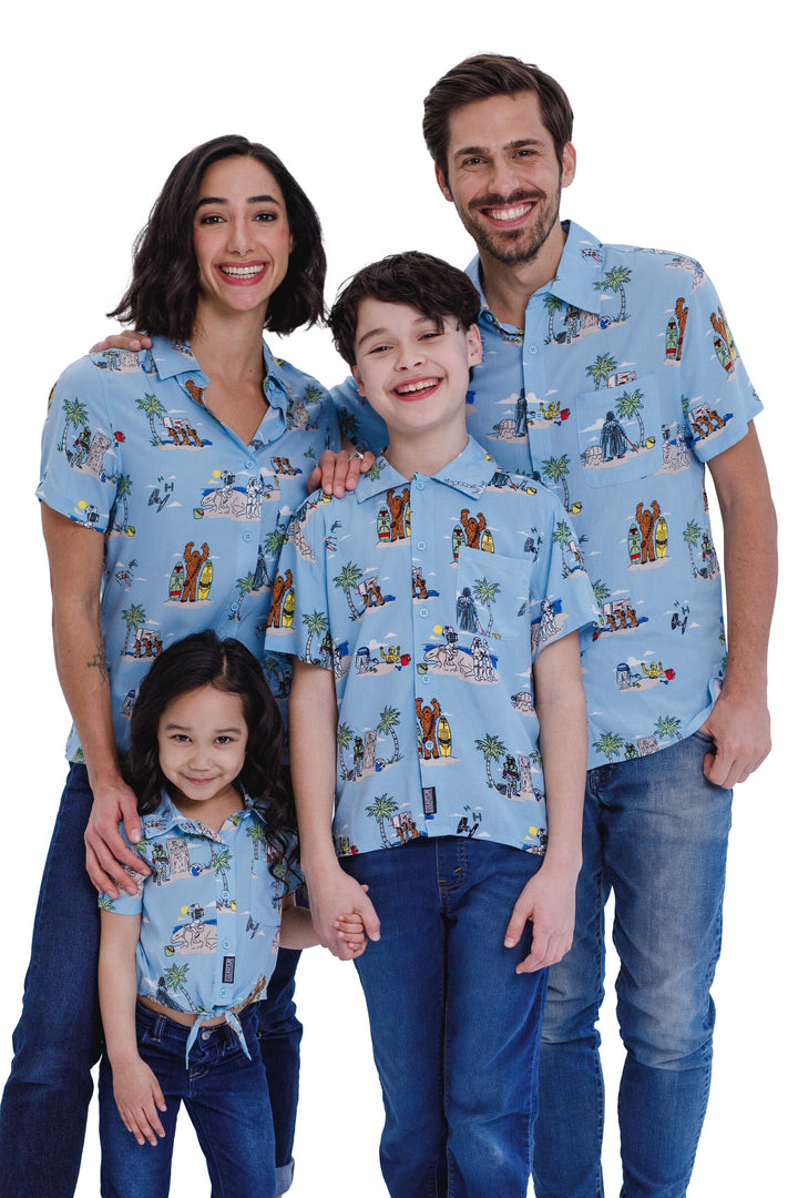 Star Wars Men's Hawaiian Shirt, Dress, Short Set and Romper Vader Boba Blue
