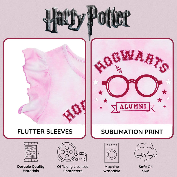 Harry Potter Little Girls' 2-Pack Flutter Sleeve Nightgowns Pink Blue Tie Dye