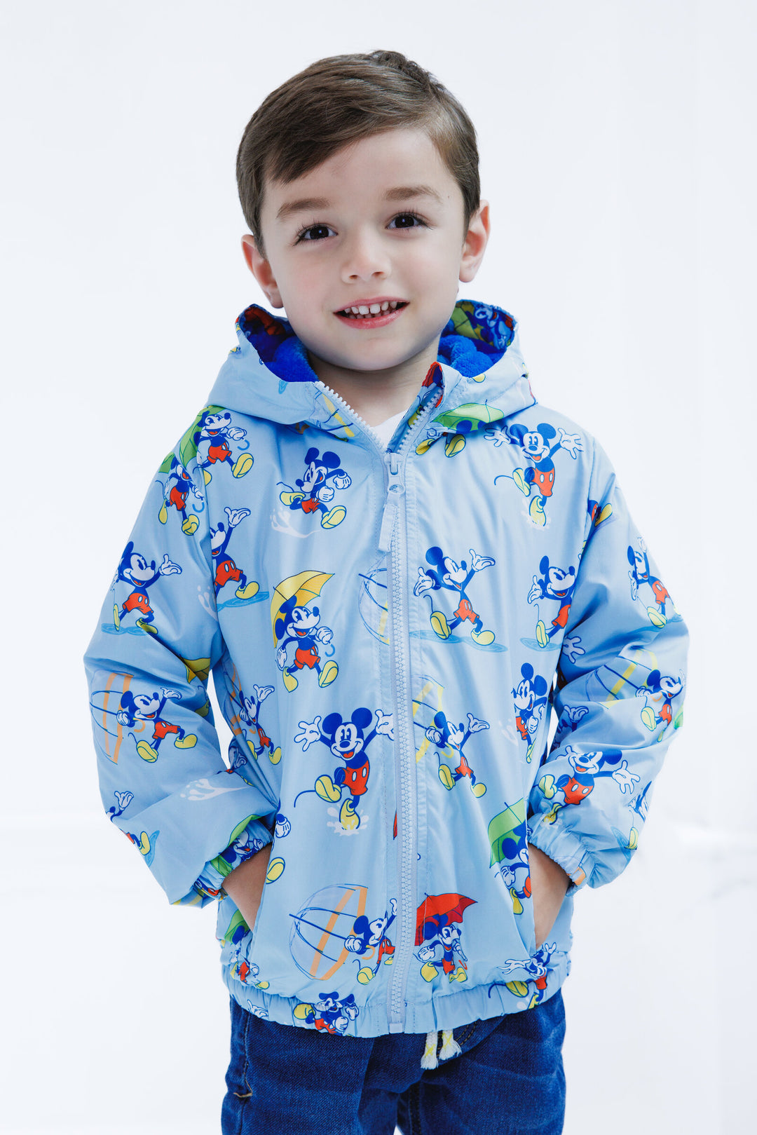Disney Mickey Mouse Boys' Fleece Hooded Rain Jacket Light Blue