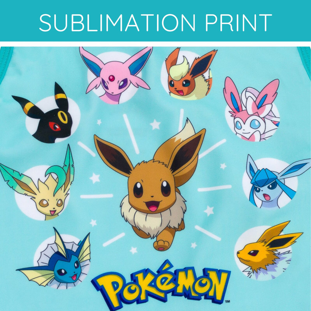 Pokemon Eevee Girls' 2-Piece Swimwear Tankini and Swim Shorts Set Light Teal