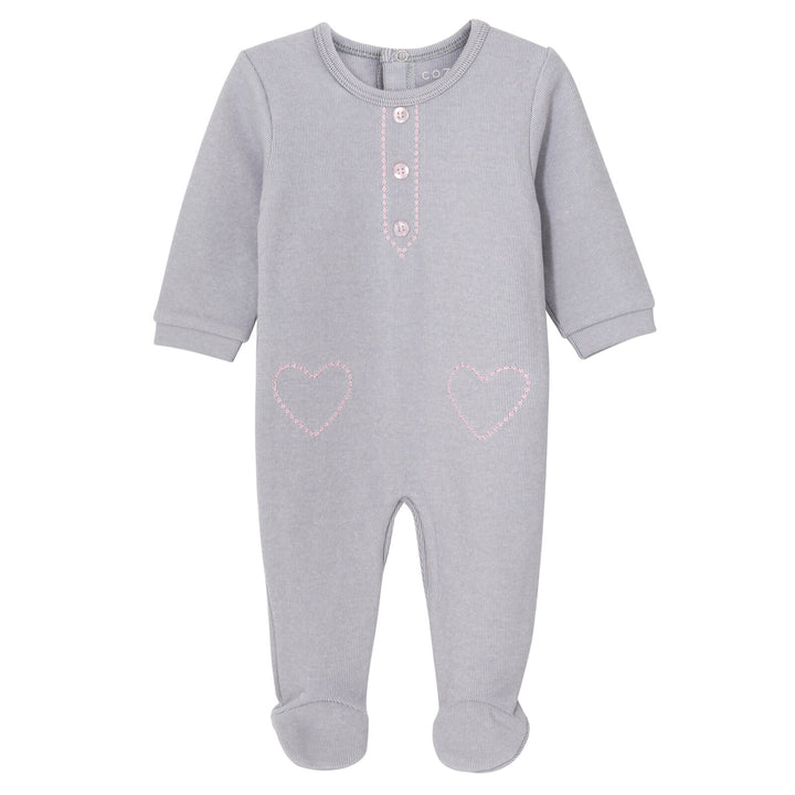 Cozeeme Baby Girls' Footed One Piece Sleep N' Play Grey Pink Hearts