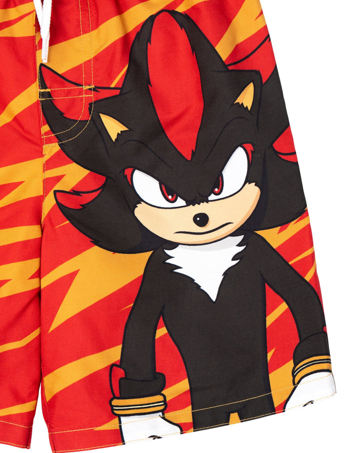 SEGA Sonic the Hedgehog Shadow 2-Piece Rash Guard and Swim Trunks Set Red Black