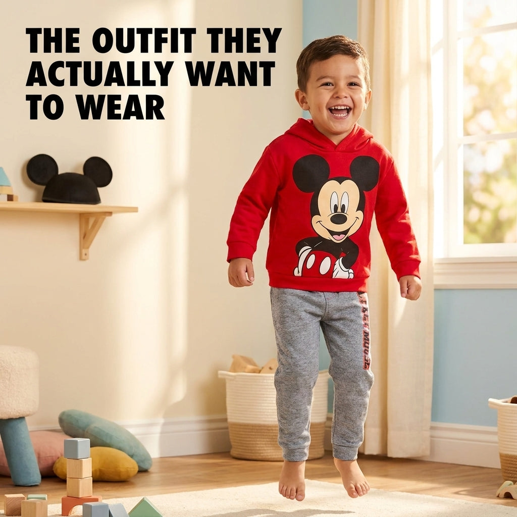 Disney Mickey Mouse Boys' Fleece 2-Piece Hoodie and Pants Set Red Grey