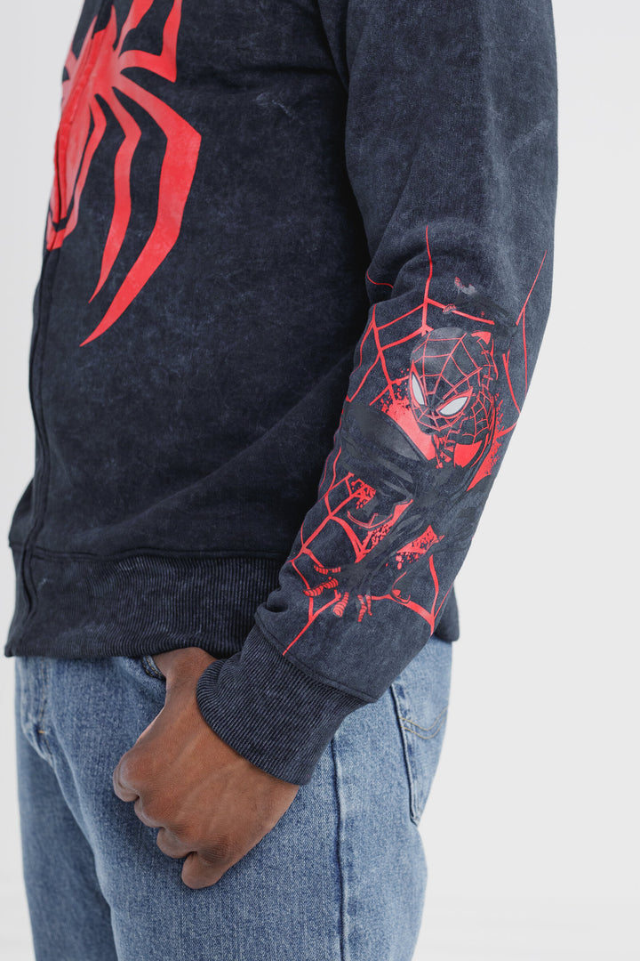 Marvel Spider-Man Cosplay Fleece Zip-Up Hoodie Miles Morales Charcoal