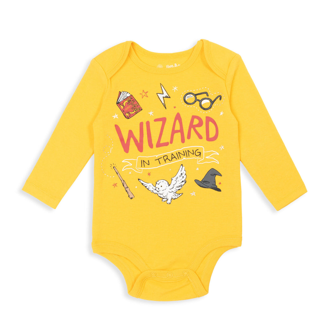 Harry Potter Baby One Piece Long Sleeve Bodysuit 3-Pack Red Gold Heather Grey