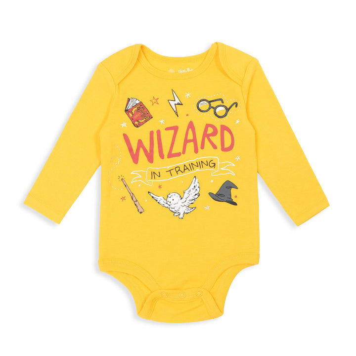 Harry Potter Baby One Piece Long Sleeve Bodysuit 3-Pack Red Gold Heather Grey
