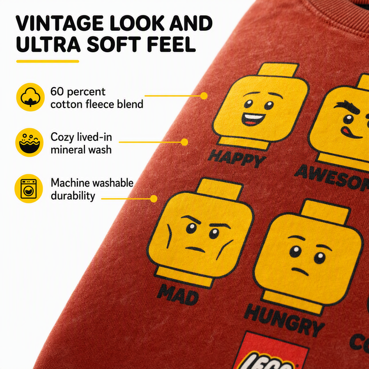 LEGO Crewneck Pullover Sweatshirt Vintage Wash Red