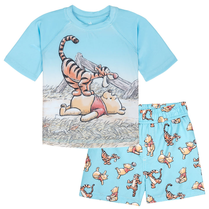 Disney Winnie the Pooh Swimwear 2-Piece Rash Guard and Swim Trunks Set Tigger