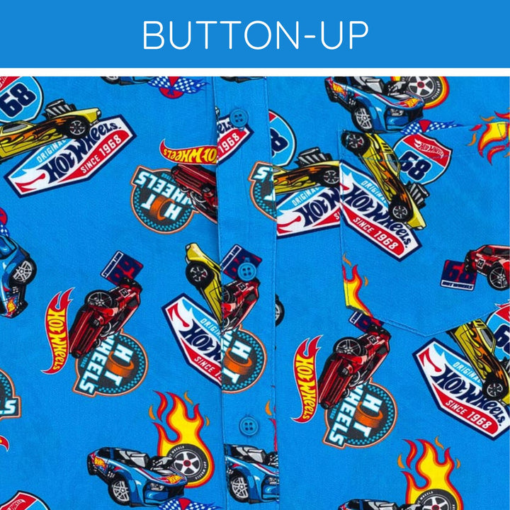 Hot Wheels Men's Racing Button-Down Shirt Flame Blue