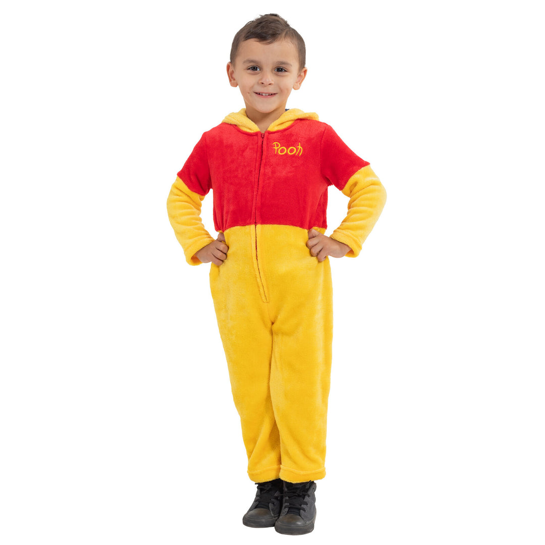 Disney Winnie the Pooh Matching Family Cosplay Hooded One Piece Pajamas Yellow Red