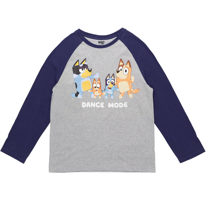 Bluey Adult Men or Women Long Sleeve Raglan Tee Heather Gray Navy