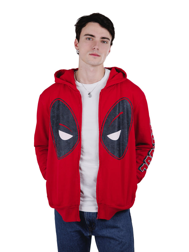 Deadpool Men's Marvel Deadpool and Wolverine Fleece Zip Up Hoodie Mineral Red