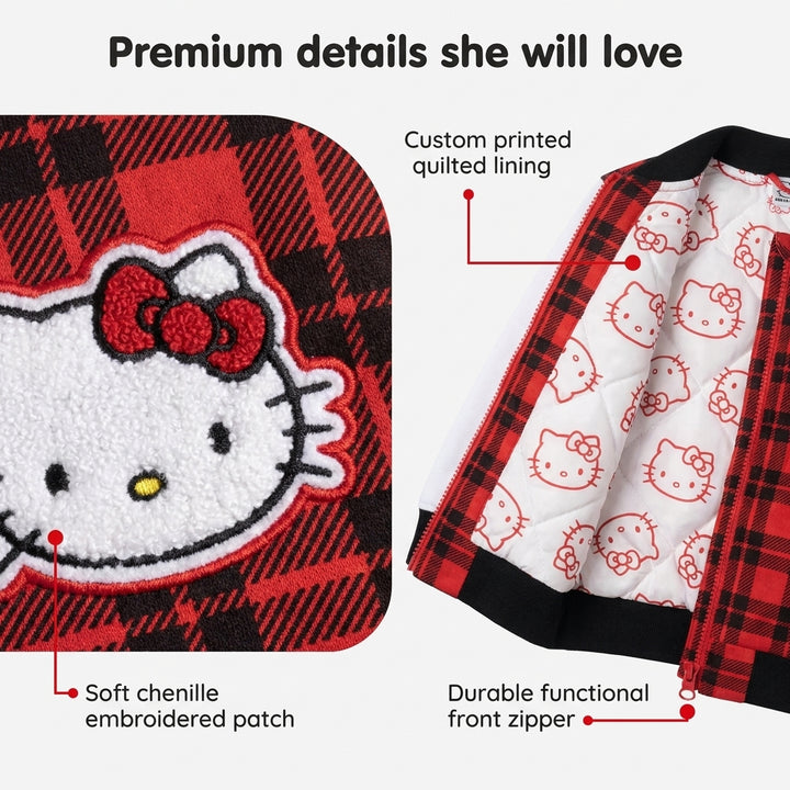 Hello Kitty Girls' Varsity Bomber Jacket Red Plaid