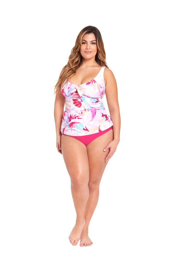 LYSA Women's Swimwear Sleeveless Tankini Top Pink Tropical Floral