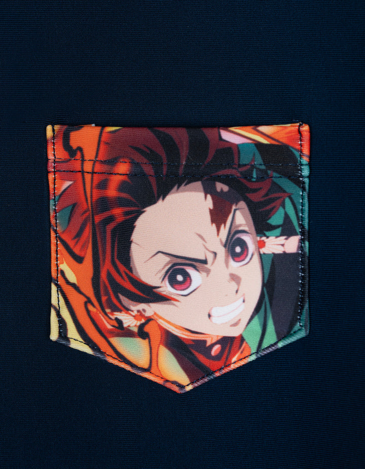 Demon Slayer Tanjiro Kamado Boys' UPF 50+ Rash Guard and Swim Trunks Navy Red