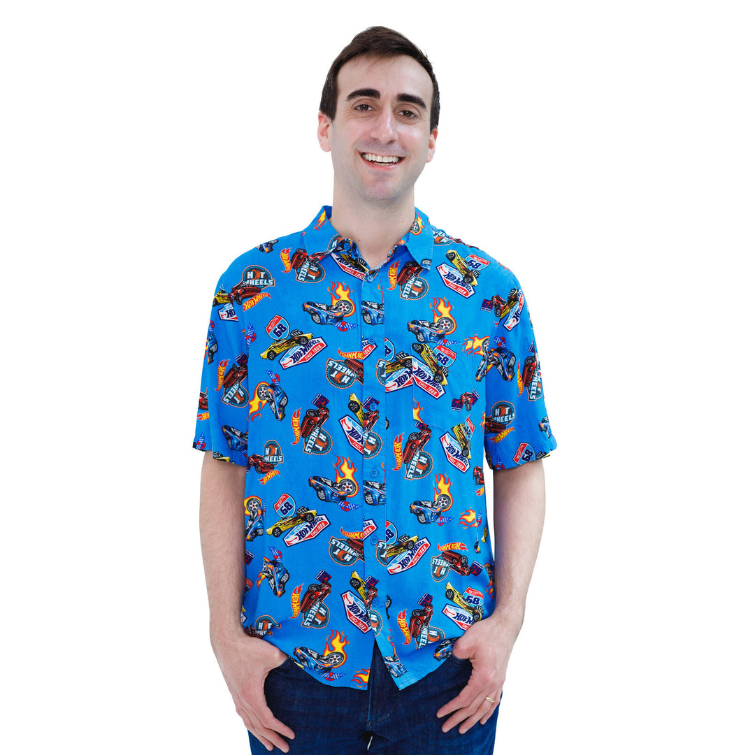 Hot Wheels Men's Racing Button-Down Shirt Flame Blue