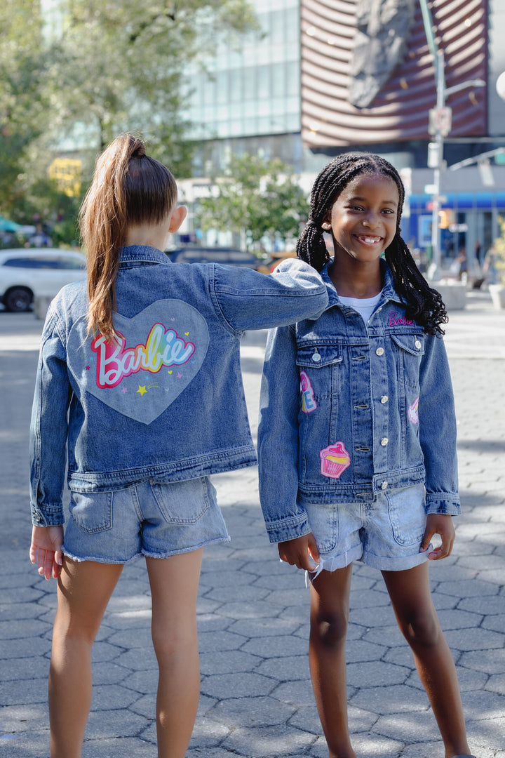 Barbie Girls' Denim Jacket Medium Wash Blue