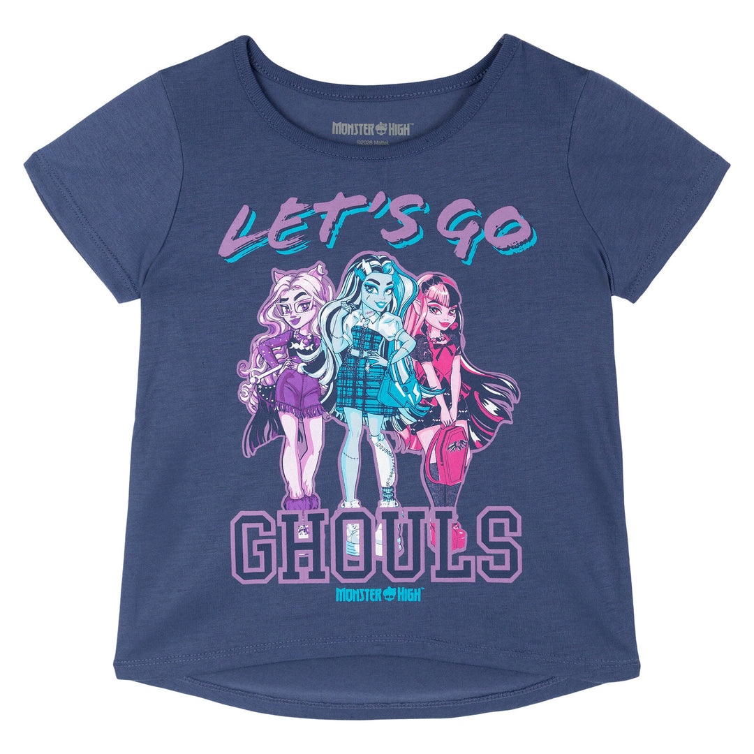 Monster High Girls' 2-Piece Tee and Dolphin Shorts Set Slate Blue Lilac